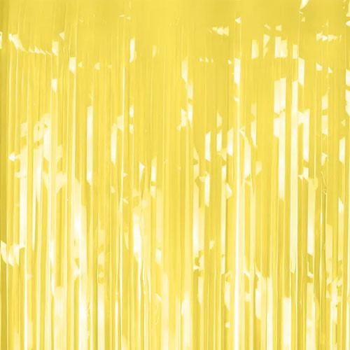A 1m x 2m Light Yellow Foil Fringe Door Curtain, manufactured by PartyDeco.