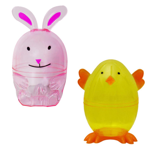 A set of 2 Easter Animals Plastic Fillable Eggs, featuring a Rabbit and Chick design.