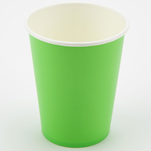 A pack of 8 Lime Green Paper Cups, manufactured by Oaktree.