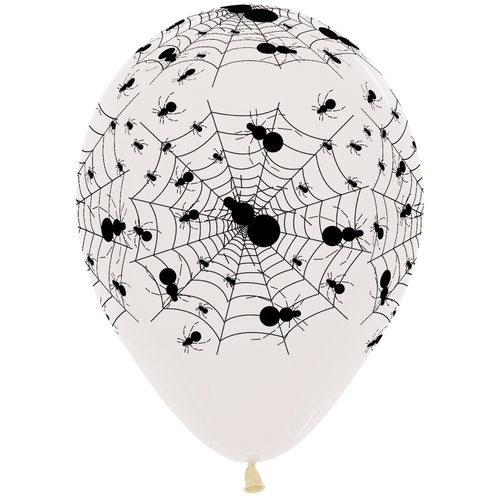 A pack of 25 12 inch Halloween Spiderweb Crystal Clear Latex Balloons, manufactured by Sempertex. A pack of 25 12 inch Halloween Spiderweb Crystal Clear Latex Balloons, manufactured by Sempertex.