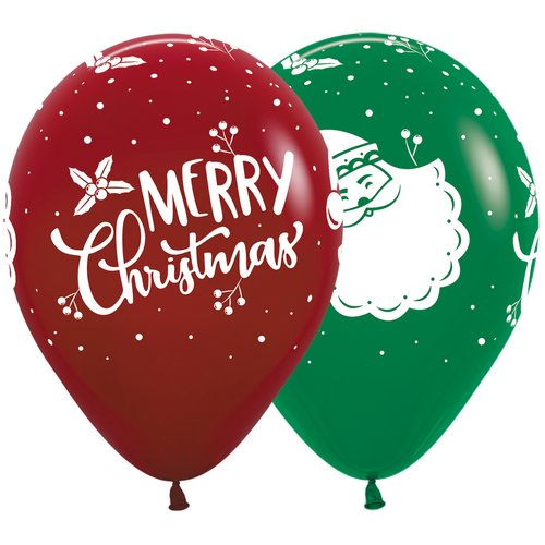 A pack of 25 12 inch Merry Christmas Santa Assorted Latex Balloons, manufactured by Sempertex. A pack of 25 12 inch Merry Christmas Santa Assorted Latex Balloons, manufactured by Sempertex.