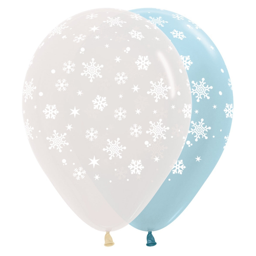 A pack of 25 12 inch Winter Snowflake Assorted Latex Balloons, manufactured by Sempertex.