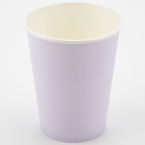 A pack of 8 lavender paper cups, manufactured by Oaktree. A pack of 8 lavender paper cups, manufactured by Oaktree.