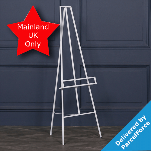 A White Metal Easel, measuring approx. 147cm. A White Metal Easel, measuring approx. 147cm.