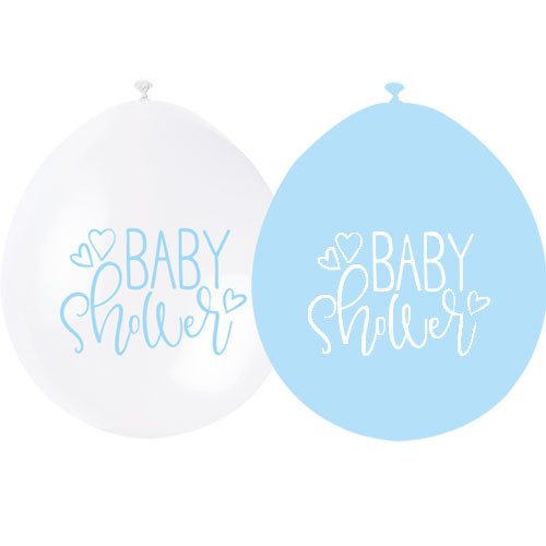 9 inch Baby Shower Neck Up Blue & White Latex Balloons (10)