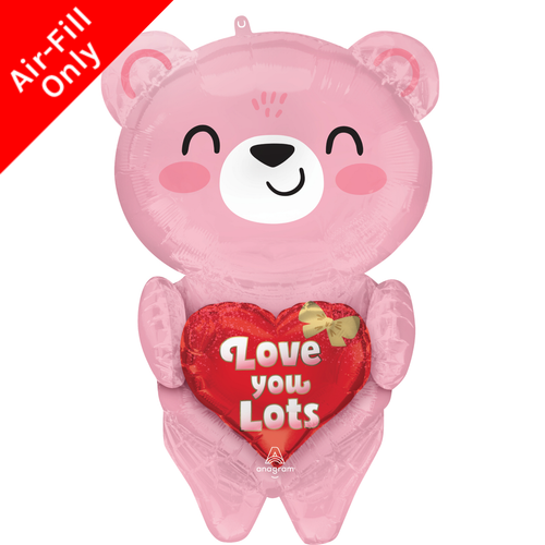 A 31 inch Blush Bear Hugs Love You Sitting Foil Balloon, manufactured by Anagram.