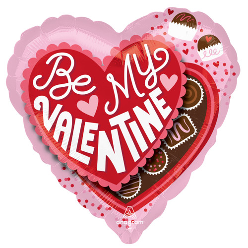 A 18 inch Be My Valentine's Chocolates Heart Foil Balloon, manufactured by Anagram.