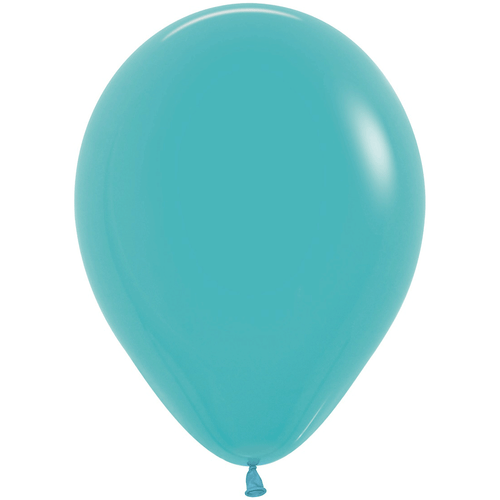A pack of 50, 12" Satin Caribbean Blue Latex Balloons, manufactured by Sempertex. A pack of 50, 12" Satin Caribbean Blue Latex Balloons, manufactured by Sempertex.