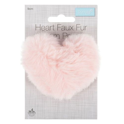 A 9cm Baby Pink Faux Fur Heart-Shaped Pom Pom, manufactured by Trimits.