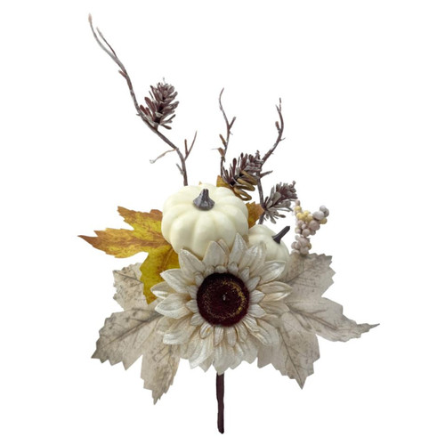 A Cream Pumpkin & Pine Cone Pick, measuring 34cm.