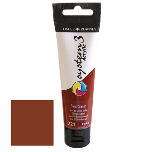 A 59ml tube of System 3 Burnt Sienna Acrylic Paint.