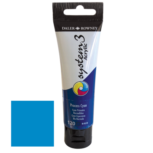 A 59ml tube of System 3 Process Cyan Acrylic Paint.