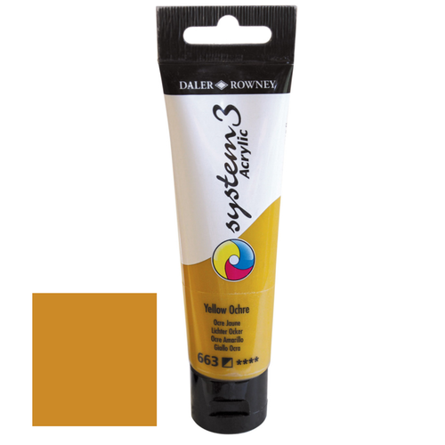 A 59ml tube of System 3 Yellow Ochre Acrylic Paint.