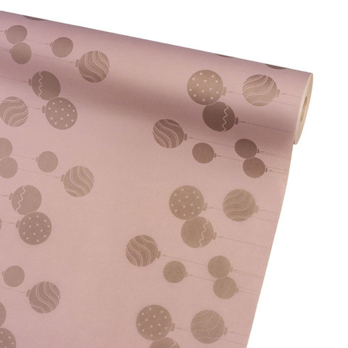A Roll of Pink & Rose Gold Modern Bauble Kraft Paper Roll, measuring 50cm x 100m. A Roll of Pink & Rose Gold Modern Bauble Kraft Paper Roll, measuring 50cm x 100m.
