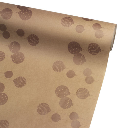 A Roll of Rose Gold Modern Bauble Kraft Paper Roll, measuring 50cm x 100m. A Roll of Rose Gold Modern Bauble Kraft Paper Roll, measuring 50cm x 100m.