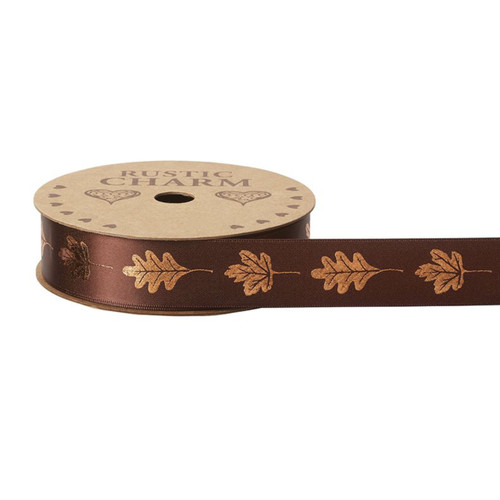 A Roll of Brown Bronze Leaf Ribbon, manufactured by Oasis Floral.