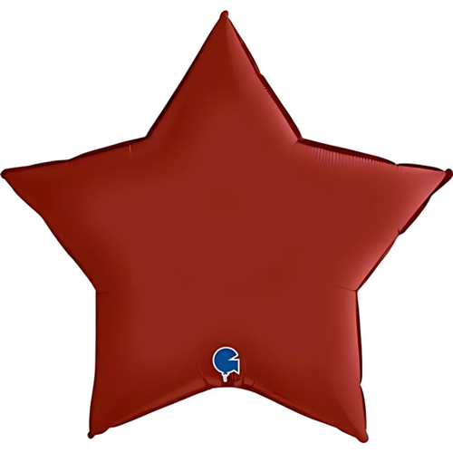 A 36" Rubin Red Satin Star Foil Balloon, manufactured by Grabo. A 36" Rubin Red Satin Star Foil Balloon, manufactured by Grabo.