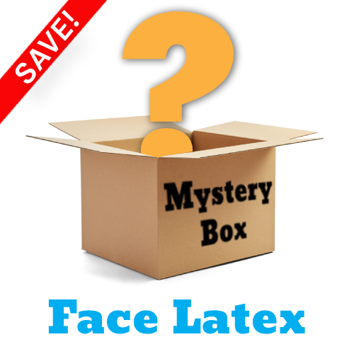 A BM Mystery Bargain Box of various printed face latex balloons.