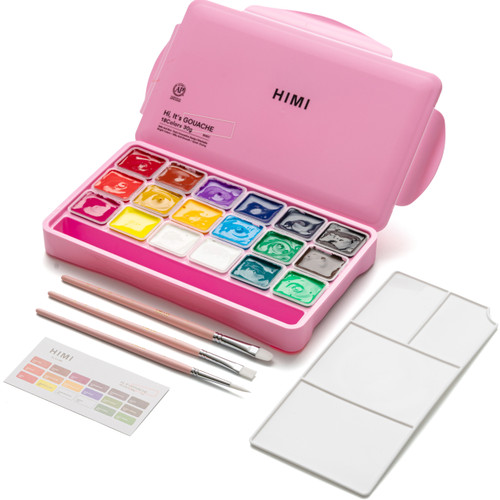A 21 Piece Himi Jelly Cup Gouache Set in a Pink Case. A 21 Piece Himi Jelly Cup Gouache Set in a Pink Case.