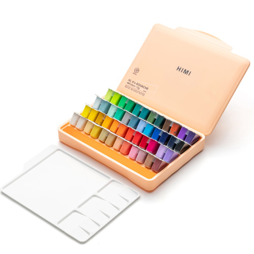 A 48 Piece Himi Metallic Twin Cup Gouache Set in a Peach Fuzz Case.