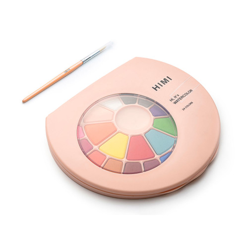 A 24 Piece Himi Solid Watercolour Set in a Pink Case.
