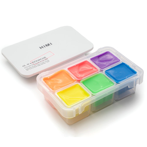 A 6 Piece Himi Glow In The Dark Jelly Cup Gouache Set in a White Case.