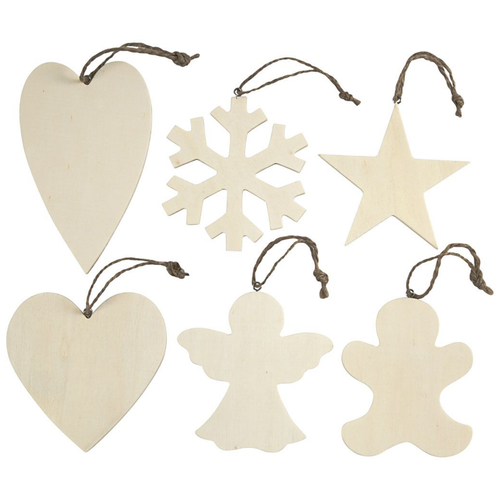 A set of 6 Christmas Ornament Wooden Blanks. A set of 6 Christmas Ornament Wooden Blanks.