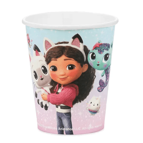 A Pack of 6 Gabby's Dollhouse Pastel Paper Cups, manufactured by PartyDeco. A Pack of 6 Gabby's Dollhouse Pastel Paper Cups, manufactured by PartyDeco.