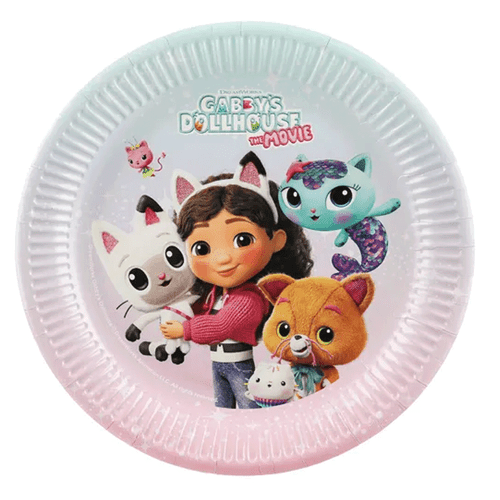 A Pack of 6 Gabby's Dollhouse Pastel Paper Plates, manufactured by PartyDeco.