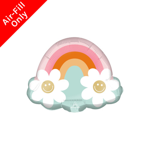 A 10 inch Smiling Daisy Rainbow Mini Foil Balloon, manufactured by Anagram Europe.