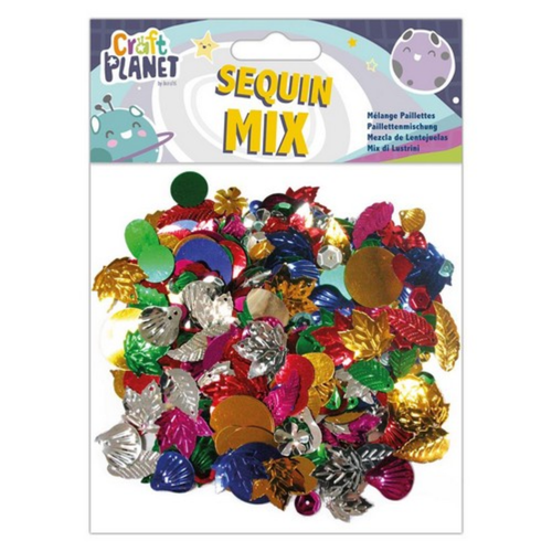 A 50g pack of Craft Planet Assorted Sequins.