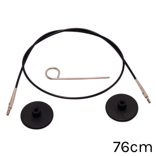 A black KnitPro Interchangeable Circular Knitting Needle Cable, measuring approx. 76cm.