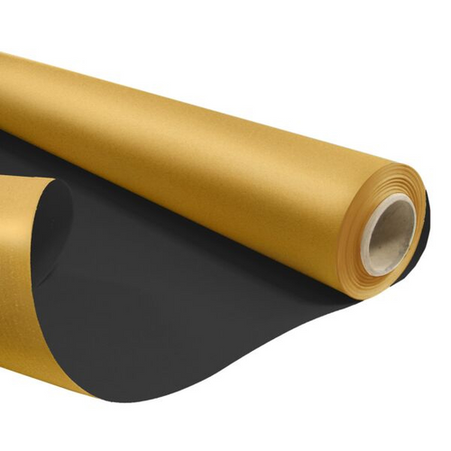 A Roll of Metallic Gold & Charcoal Double-Sided Kraft Paper, manufactured by Clayrtons. A Roll of Metallic Gold & Charcoal Double-Sided Kraft Paper, manufactured by Clayrtons.