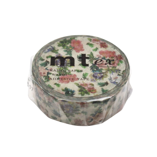 A roll of MT Ex Mini Flower Botanical Art Washi Tape, measuring approx. 15mm x 7m.