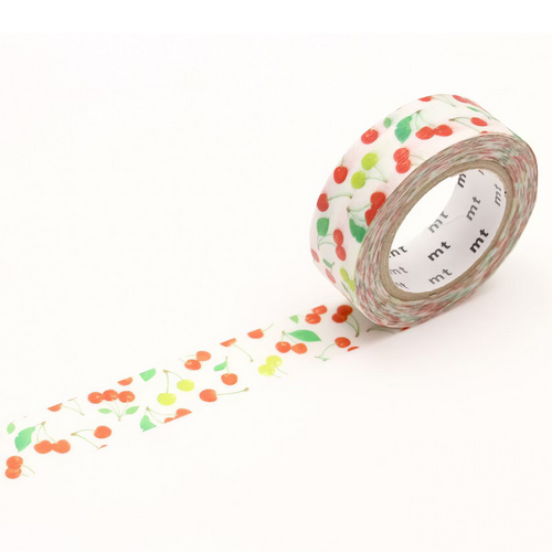 A roll of MT Ex Cherries Washi Tape, measuring approx. 15mm x 7m. A roll of MT Ex Cherries Washi Tape, measuring approx. 15mm x 7m.
