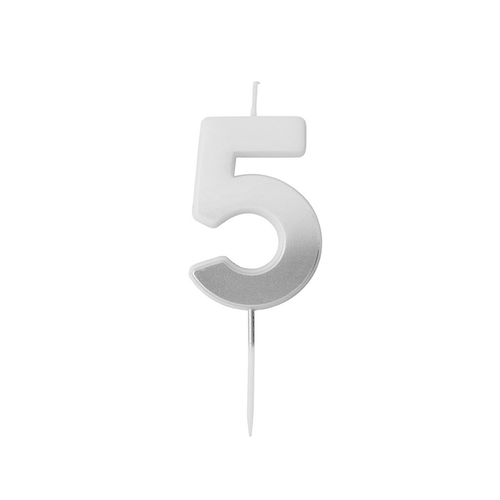 A Silver Ombre Number 5 Candle, measuring approx. 6.2cm. A Silver Ombre Number 5 Candle, measuring approx. 6.2cm.