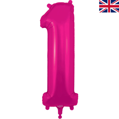 A 34 inch Bright Pink Number 1 Foil Balloon, manufactured by Oaktree. A 34 inch Bright Pink Number 1 Foil Balloon, manufactured by Oaktree.