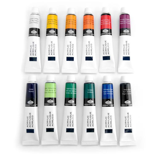 A set of 12 Royal & Langnickel Acrylic Paints, with 21ml tubes.