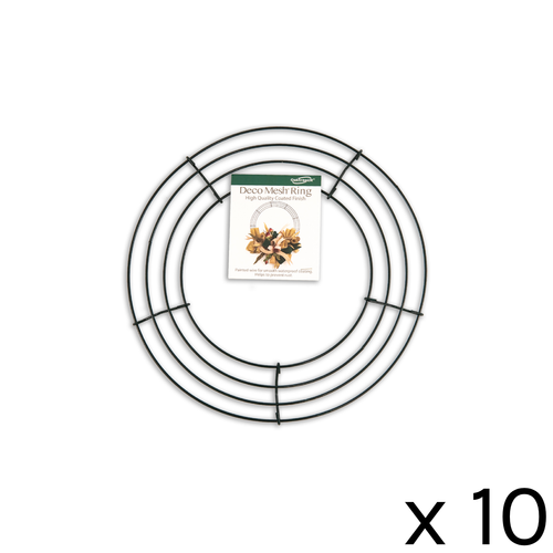 A set of 10 inch Green Deco Mesh Coated Wire Rings. A set of 10 inch Green Deco Mesh Coated Wire Rings.