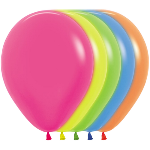 A bag of 50 12" Neon Assorted Latex Balloons, manufactured by Sempertex. A bag of 50 12" Neon Assorted Latex Balloons, manufactured by Sempertex.