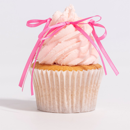 A set of 8 Pink Ribbon Bow Cake Toppers, manufactured by PME Cake.