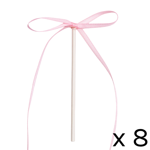 A set of 8 Light Pink Ribbon Bow Cake Toppers, manufactured by PME Cake. A set of 8 Light Pink Ribbon Bow Cake Toppers, manufactured by PME Cake.