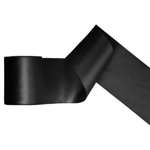 A spool of Black Satin Ribbon, measuring approx. 100mm x 25m. A spool of Black Satin Ribbon, measuring approx. 100mm x 25m.