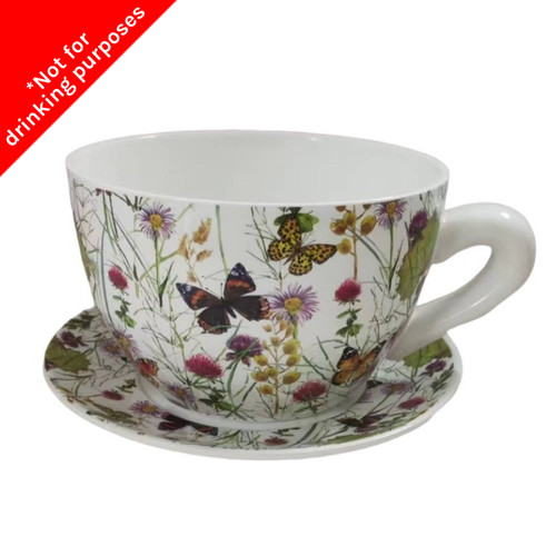 A Wild Flower Ceramic Teacup with Saucer.
