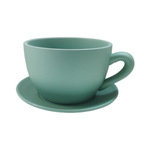 A Duck Egg Ceramic Teacup with Saucer.