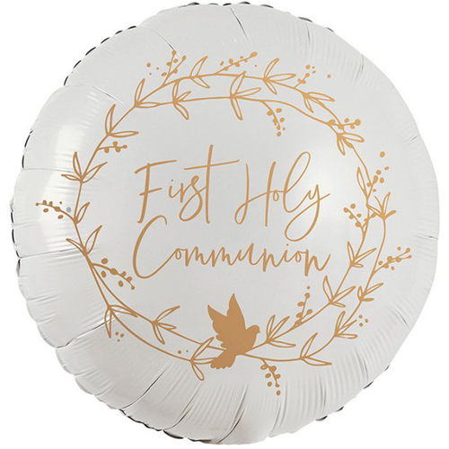 A 22 inch First Holy Communion Dove Wreath Foil Balloon, manufactured by Hootyballoo. A 22 inch First Holy Communion Dove Wreath Foil Balloon, manufactured by Hootyballoo.