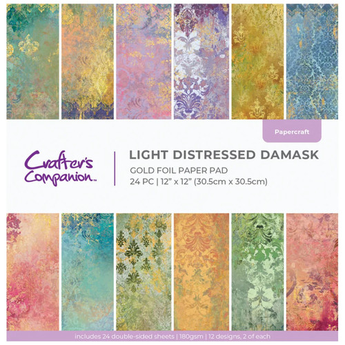 A 12" x 12” Light Distressed Damask Paper Pad, manufactured by Crafter’s Companion. A 12" x 12” Light Distressed Damask Paper Pad, manufactured by Crafter’s Companion.