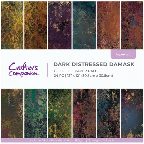 A 12" x 12” Dark Distressed Damask Paper Pad, manufactured by Crafter’s Companion. A 12" x 12” Dark Distressed Damask Paper Pad, manufactured by Crafter’s Companion.
