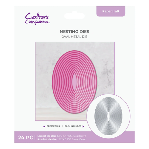 An Oval Nesting Metal Die Set, with 24 pieces included.
