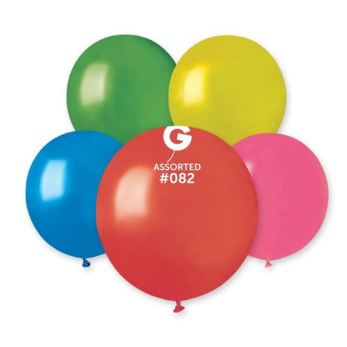 A pack of 25, 19" Metallic Assorted Latex Balloons, manufactured by Gemar.